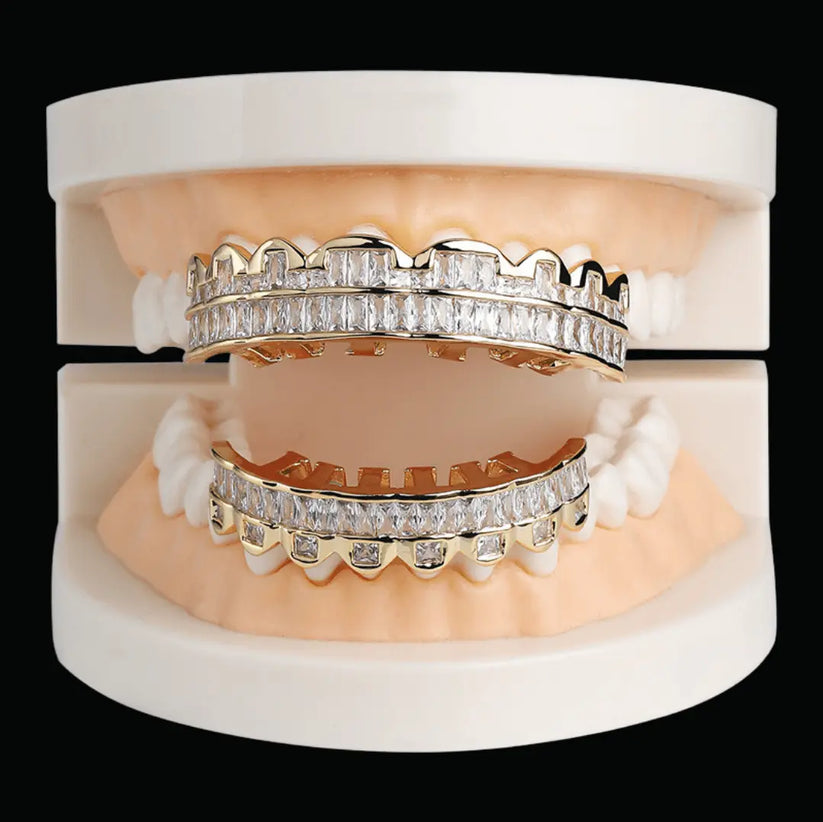 Miami Ice Baguette Iced Out Diamond Grillz