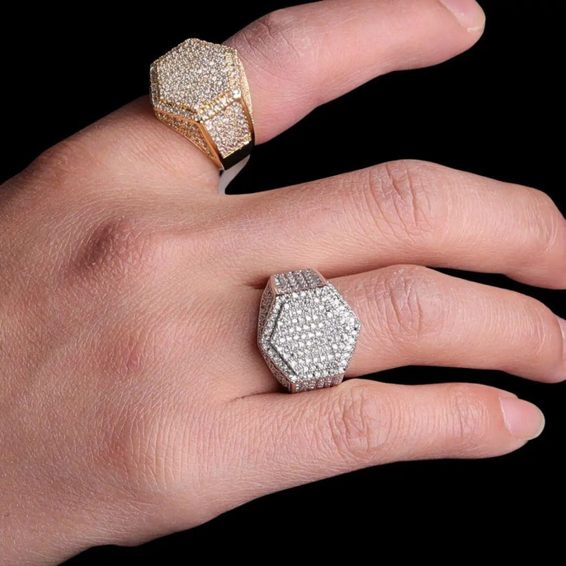 Miami Ice Hexagon Iced Out Ring