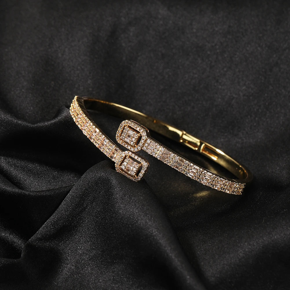 Miami Ice Baguette Bangle Bracelet - Gold