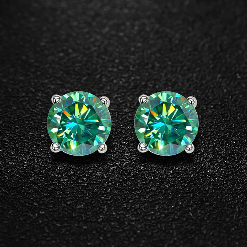 Miami Ice Green Vvs Round 1ct Earrings - White Gold Vermeil