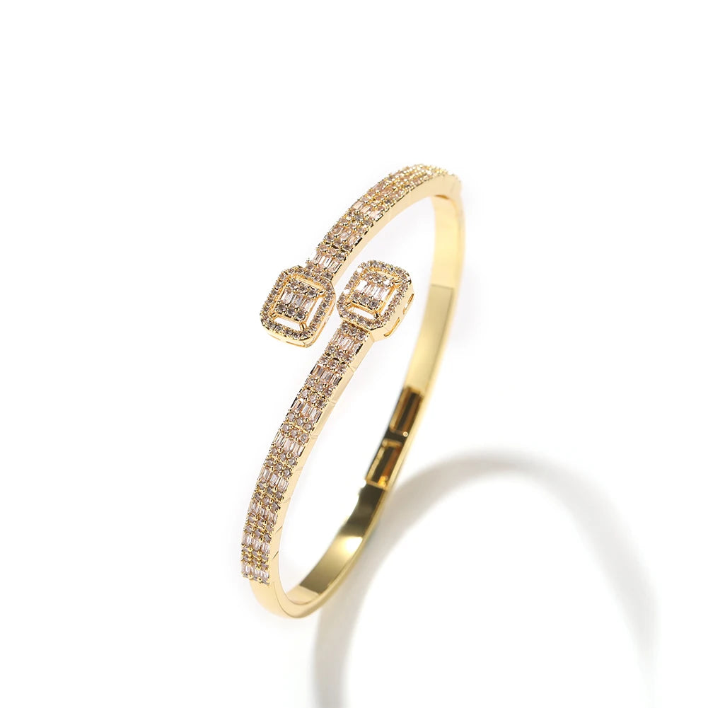 Miami Ice Baguette Bangle Bracelet - Gold