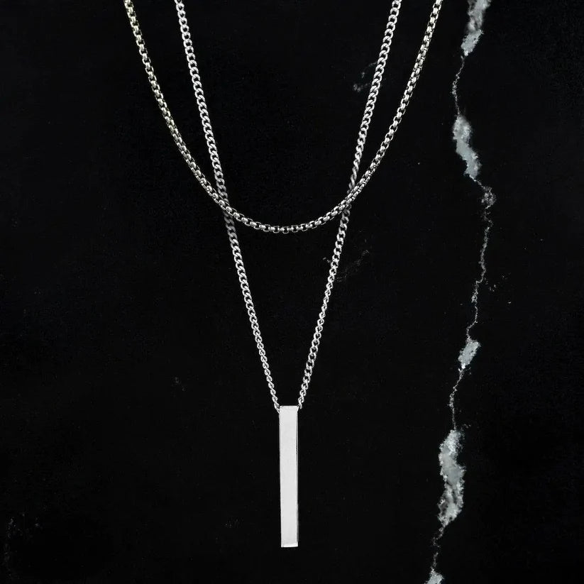 Miami Ice Bar Necklace Set - White Gold