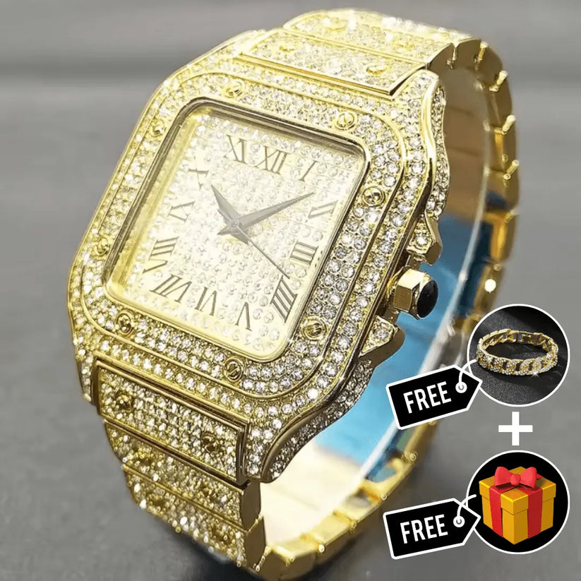 Gold Hip-Hop Rotating Dial Watch
