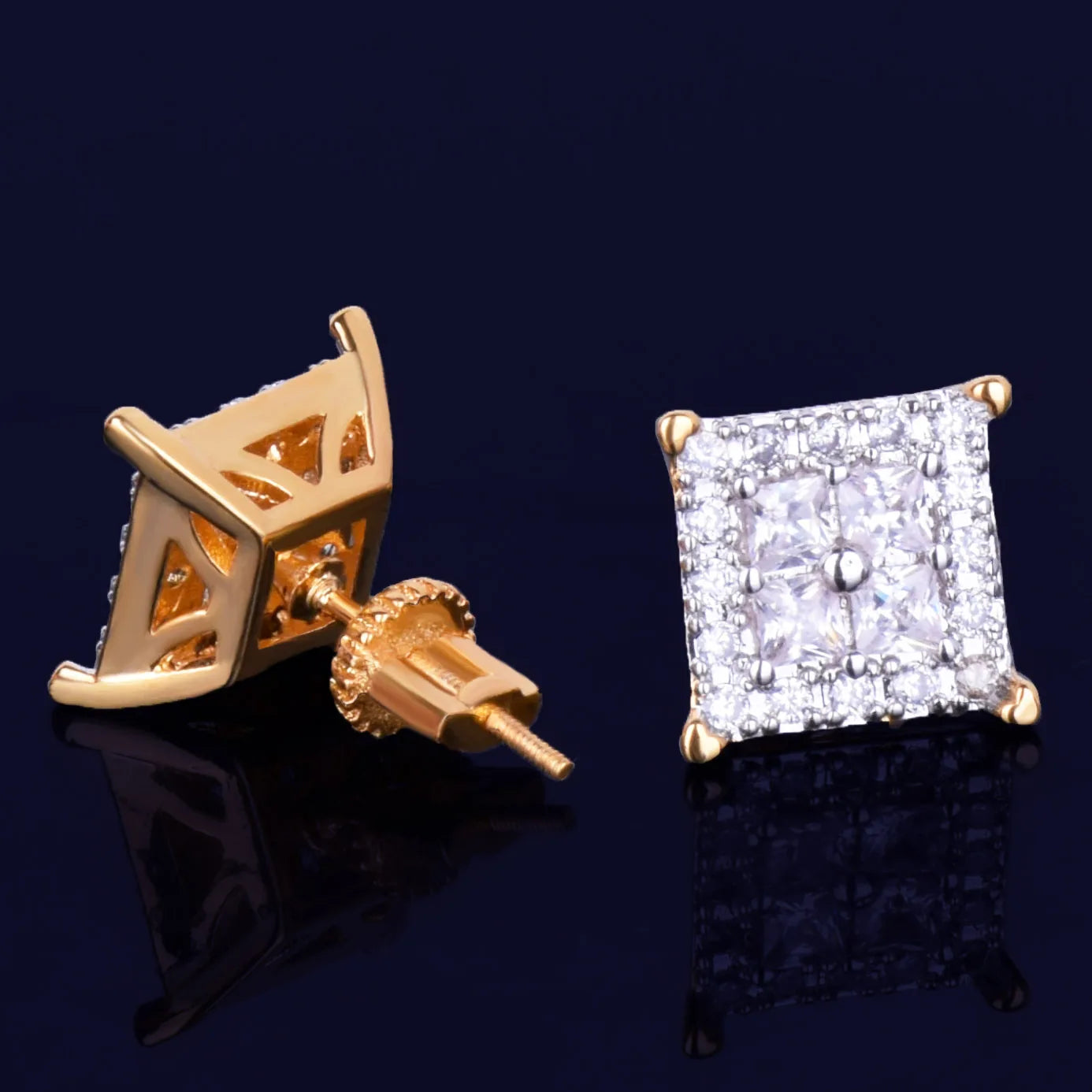 Miami Ice 12mm Square Back Iced Out Stud Earrings