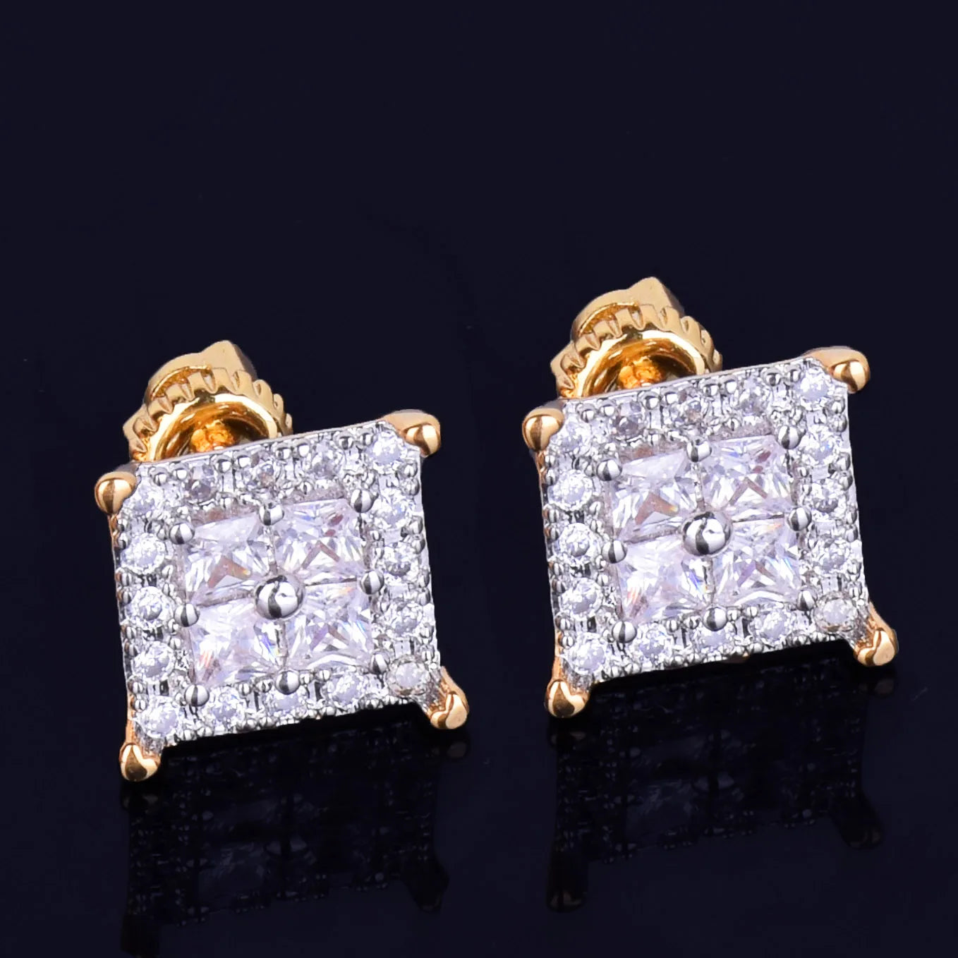 Miami Ice 12mm Square Back Iced Out Stud Earrings