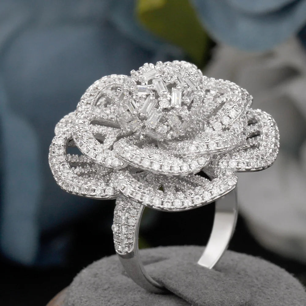 Miami Ice Rose Flower Iced Out Ring