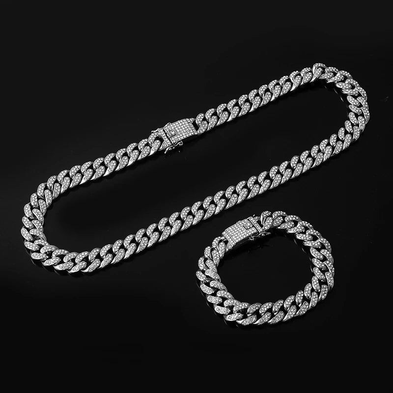 Miami Ice 14mm Cuban Link Chain - White Gold