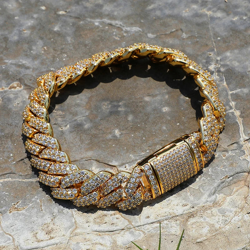 Miami Ice 14mm Iced Out Cuban Bracelet - Gold