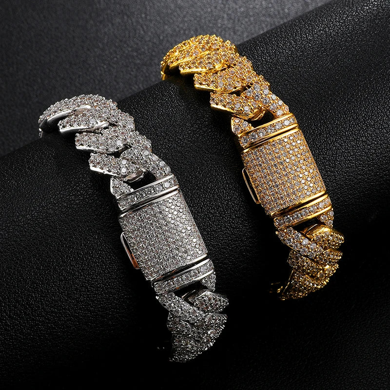 Miami Ice 14mm Iced Out Cuban Bracelet - Gold
