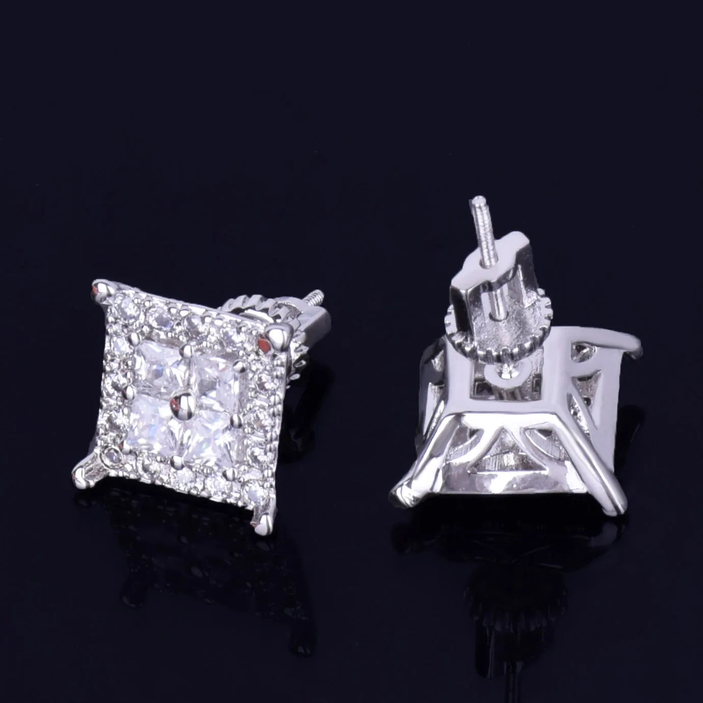 Miami Ice 12mm Square Back Iced Out Stud Earrings