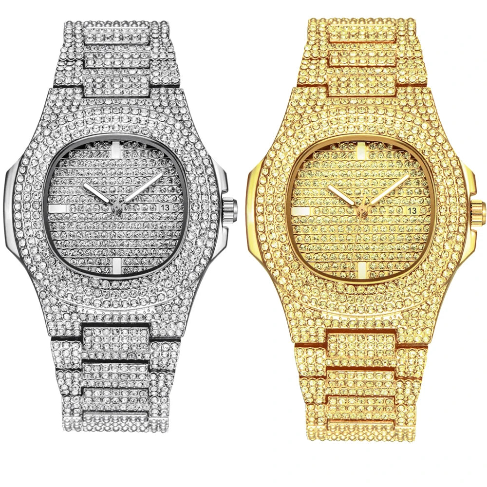Miami Ice Men's Luxury Iced Out Watch & Bracelet Set
