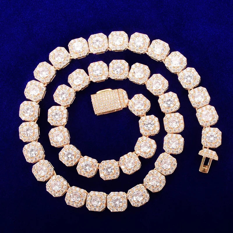 Miami Ice 10MM Moissanite Cluster Tennis chain - Gold Vermeil