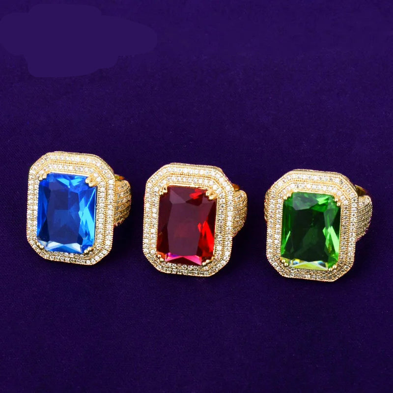 Miami Ice Emerald Stones Iced Out Ring