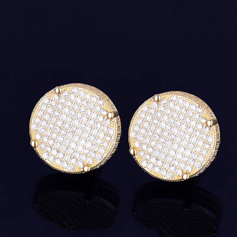 Miami Ice 14MM Round Screw Back Iced Out Stud Earrings