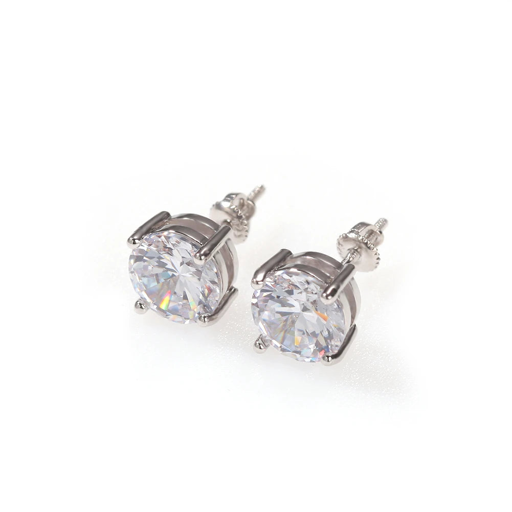 Miami Ice Fashion Prongs 8mm Iced Out Micro Pave Big Cz Stone Stud Earrings