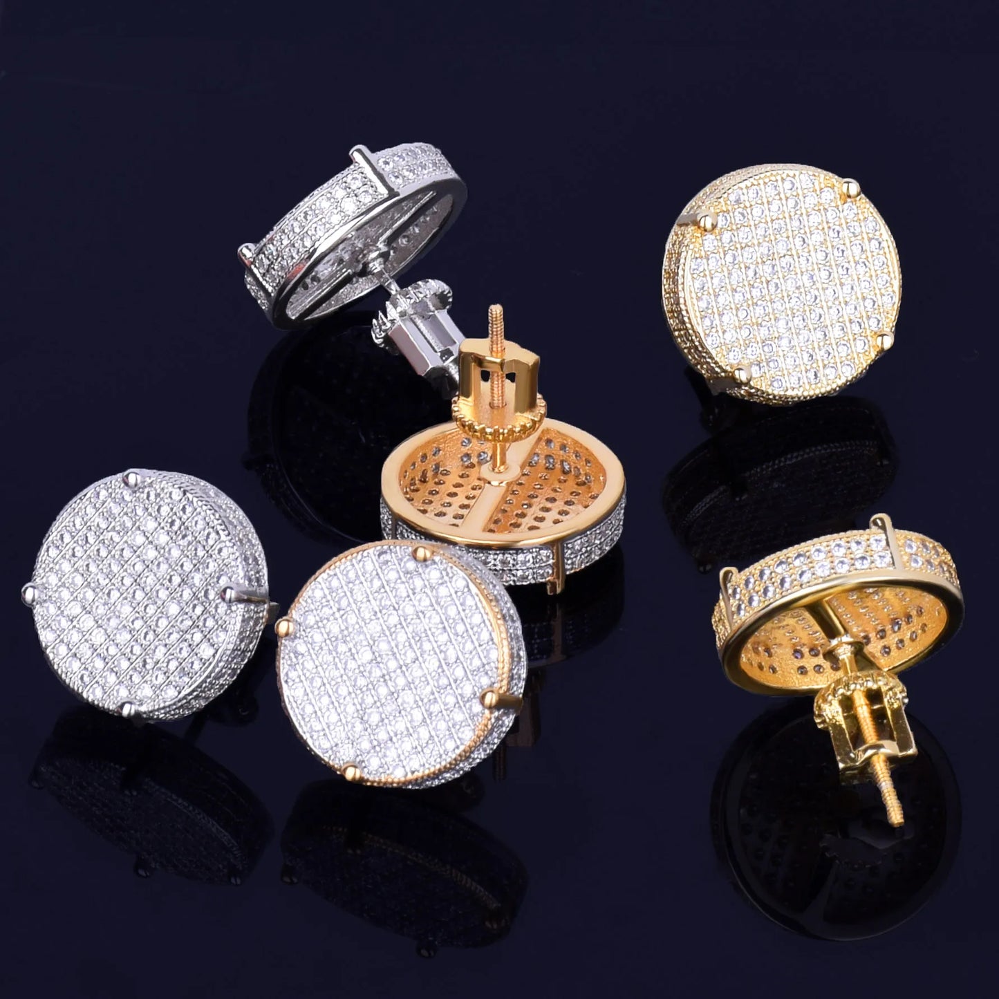 Miami Ice 14MM Round Screw Back Iced Out Stud Earrings