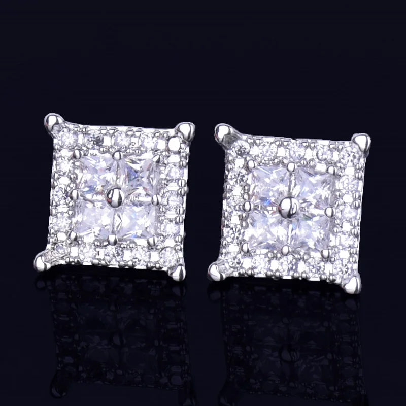 Miami Ice 12mm Square Back Iced Out Stud Earrings