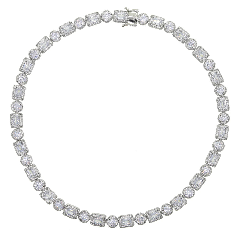 Miami Ice 8mm Emerald Cut Mix Clustered Tennis Chain - White Gold