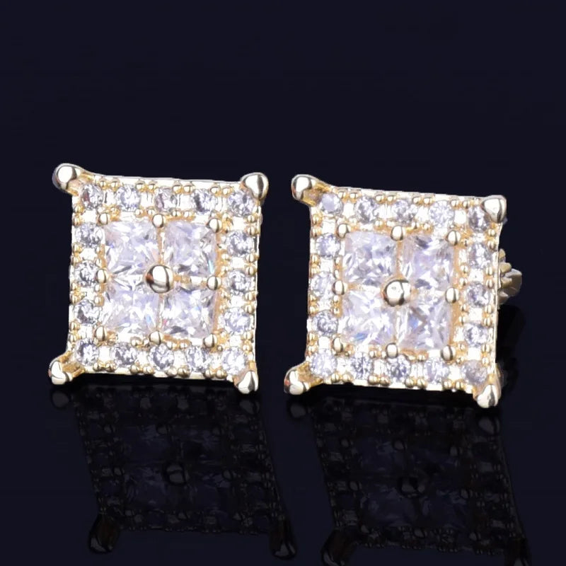 Miami Ice 12mm Square Back Iced Out Stud Earrings