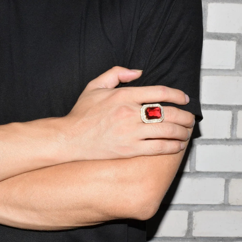 Miami Ice Emerald Stones Iced Out Ring