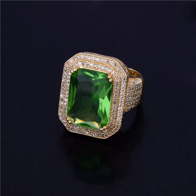 Miami Ice Emerald Stones Iced Out Ring