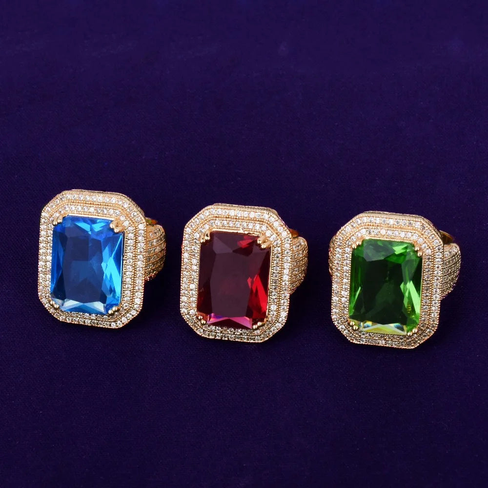 Miami Ice Emerald Stones Iced Out Ring