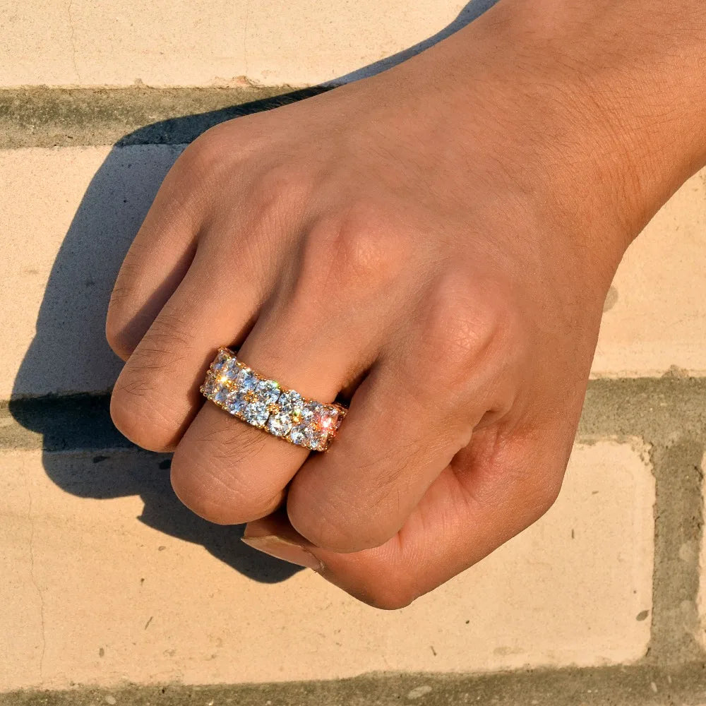 Miami Ice Tennis Two Rows Solitaire Iced Out Ring