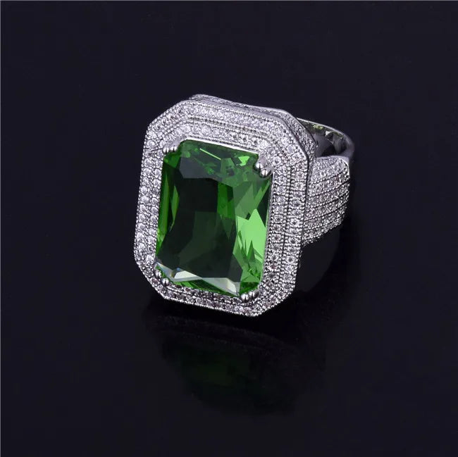 Miami Ice Emerald Stones Iced Out Ring