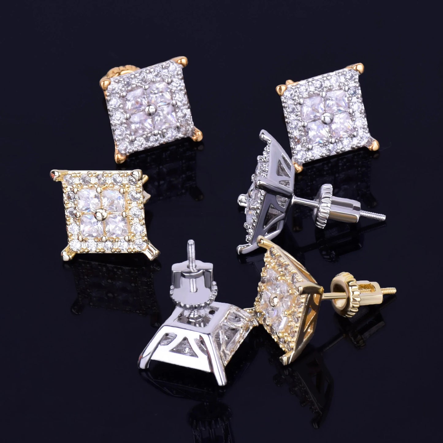 Miami Ice 12mm Square Back Iced Out Stud Earrings