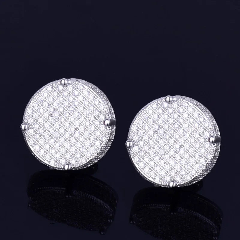 Miami Ice 14MM Round Screw Back Iced Out Stud Earrings