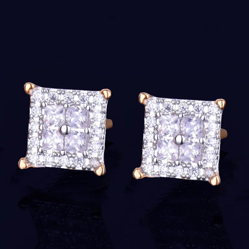 Miami Ice 12mm Square Back Iced Out Stud Earrings