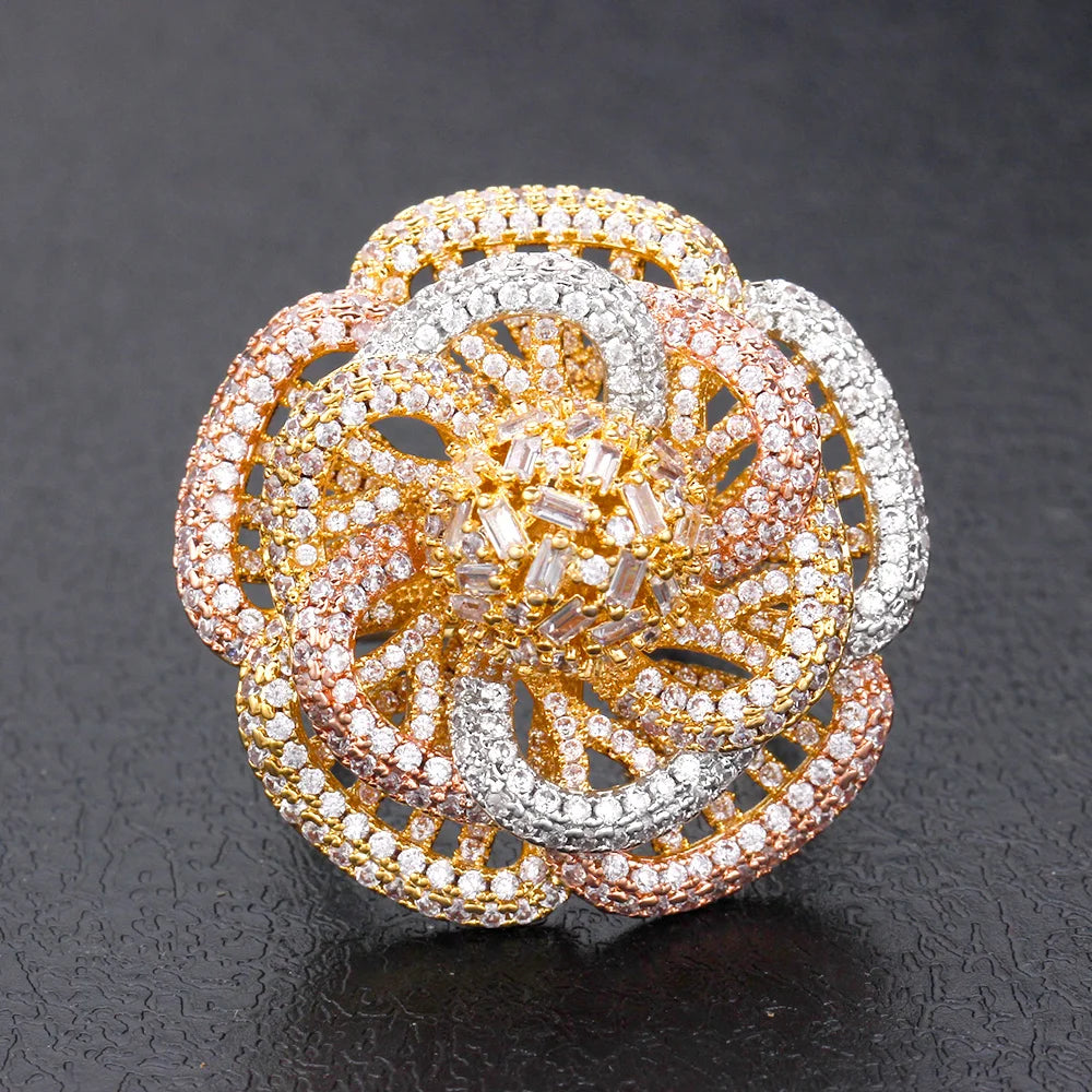 Miami Ice Rose Flower Iced Out Ring