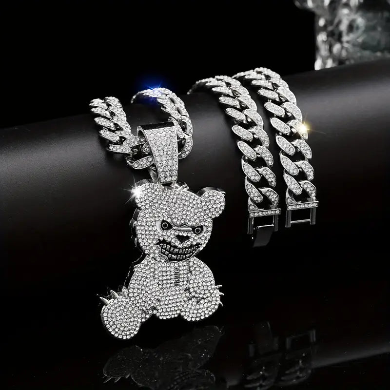 20” Iced Out Evil Bear Pendant W/ Chain
