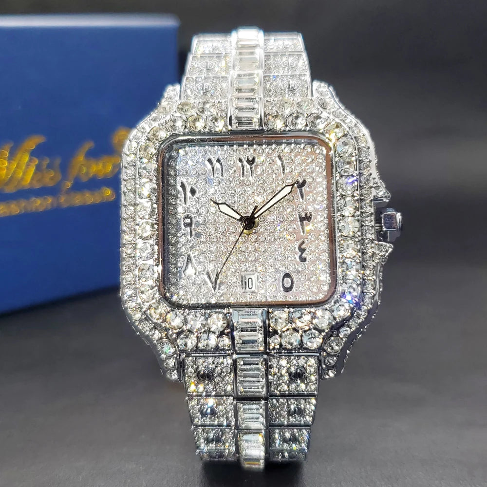 Miami Ice Rectangular Zircon Bracelet Wristwatch for Men