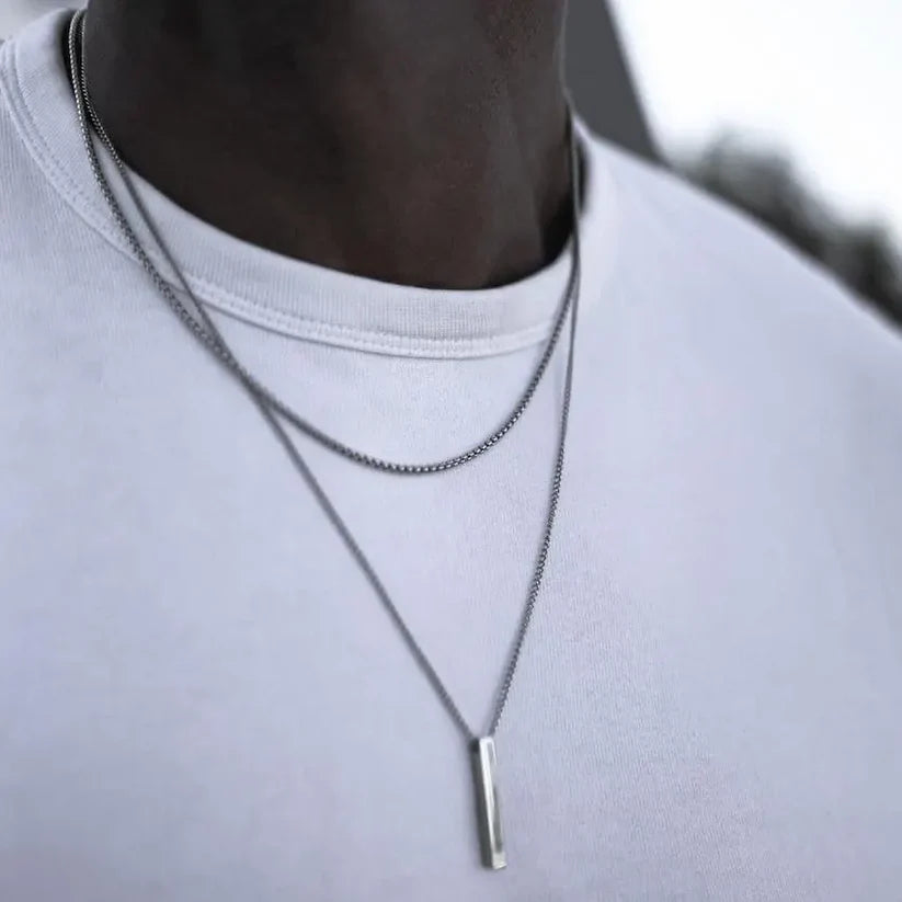 Miami Ice Bar Necklace Set - White Gold