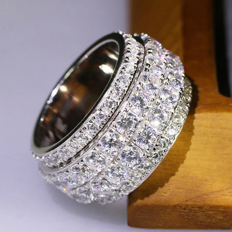 Huitan Full Bling Iced Out Cubic Zirconia Wide Ring for Women