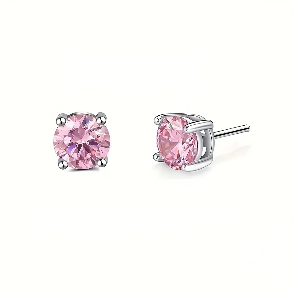 Miami Ice Pink Vvs Round 1ct Earrings - White Gold Vermeil