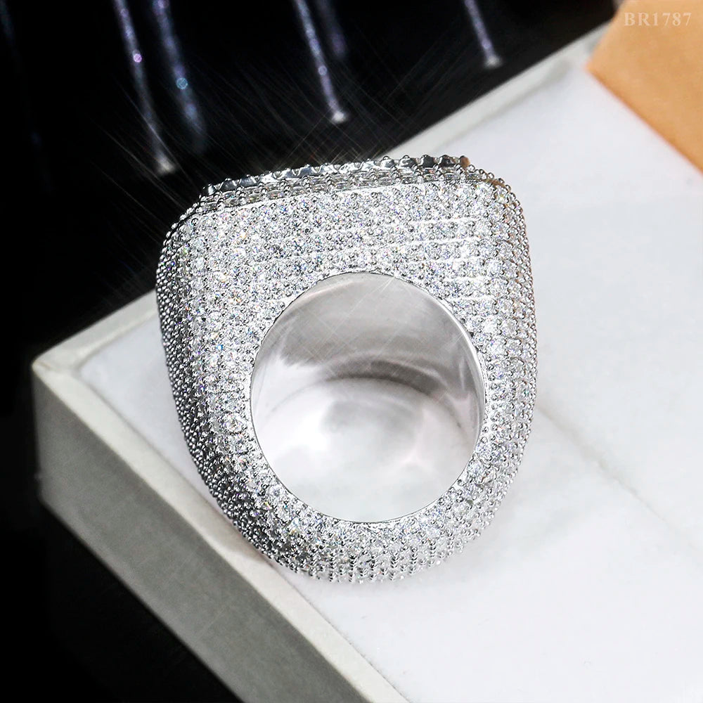Miami Ice Moissanite Perfect Square Signet Ring - Vermeil Gold