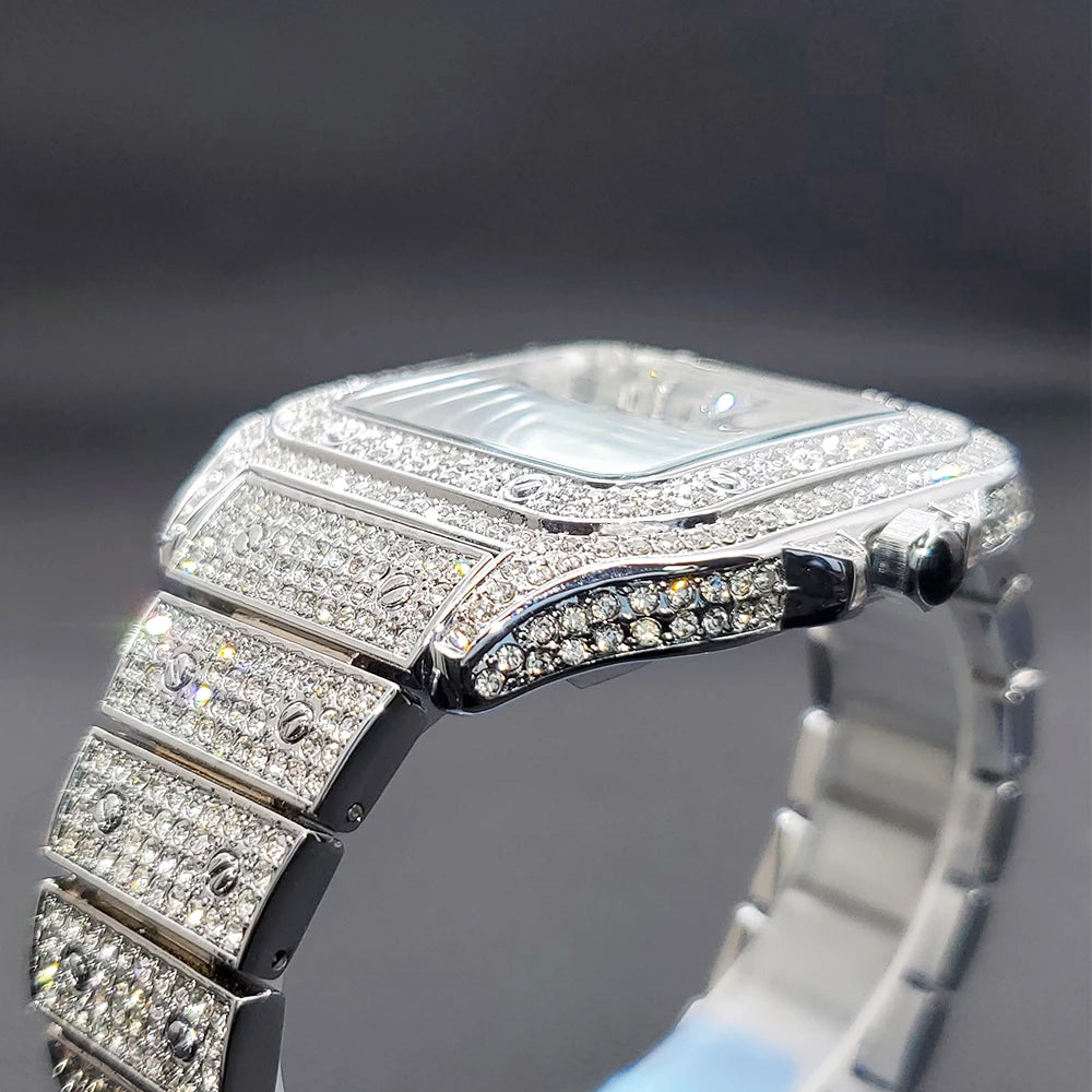 Miami Ice Moissanite Blue Leather Band vs Gra Certified Watch
