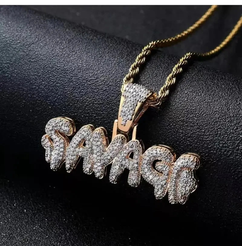 Hip Hop Ice Out Alphabet Savage Pendant Necklace