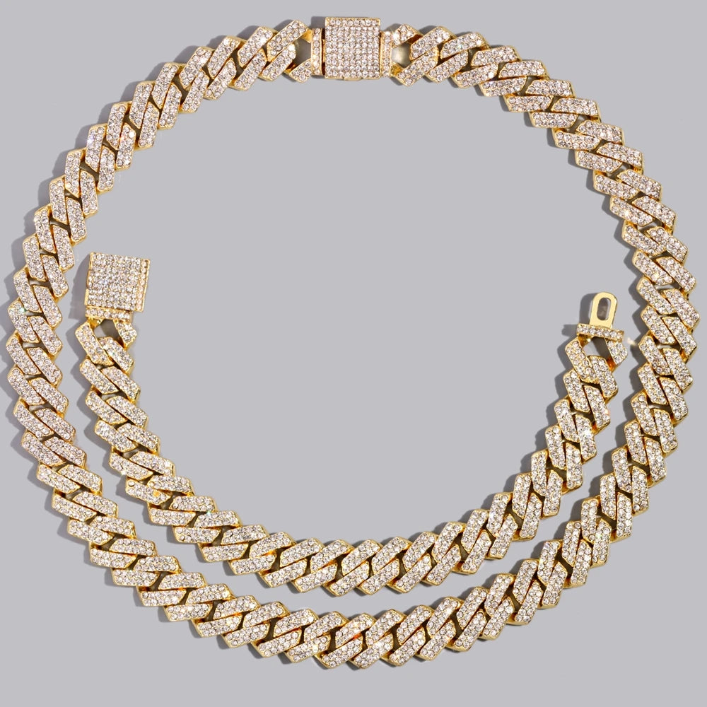 Trendy Pink Rhinestone Prong Cuban Link Chain