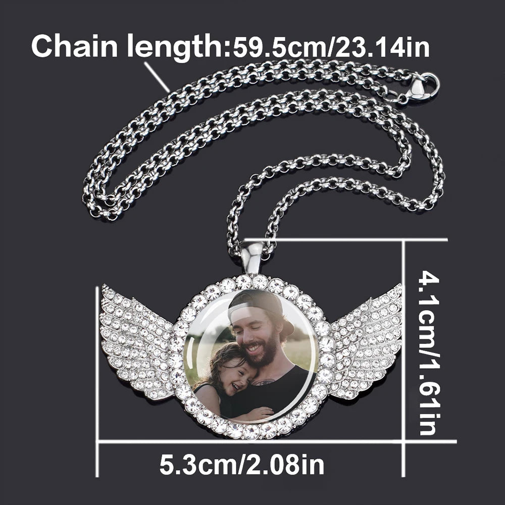 Miami Ice Wing Pendant Necklace With Custom Personalized Photo