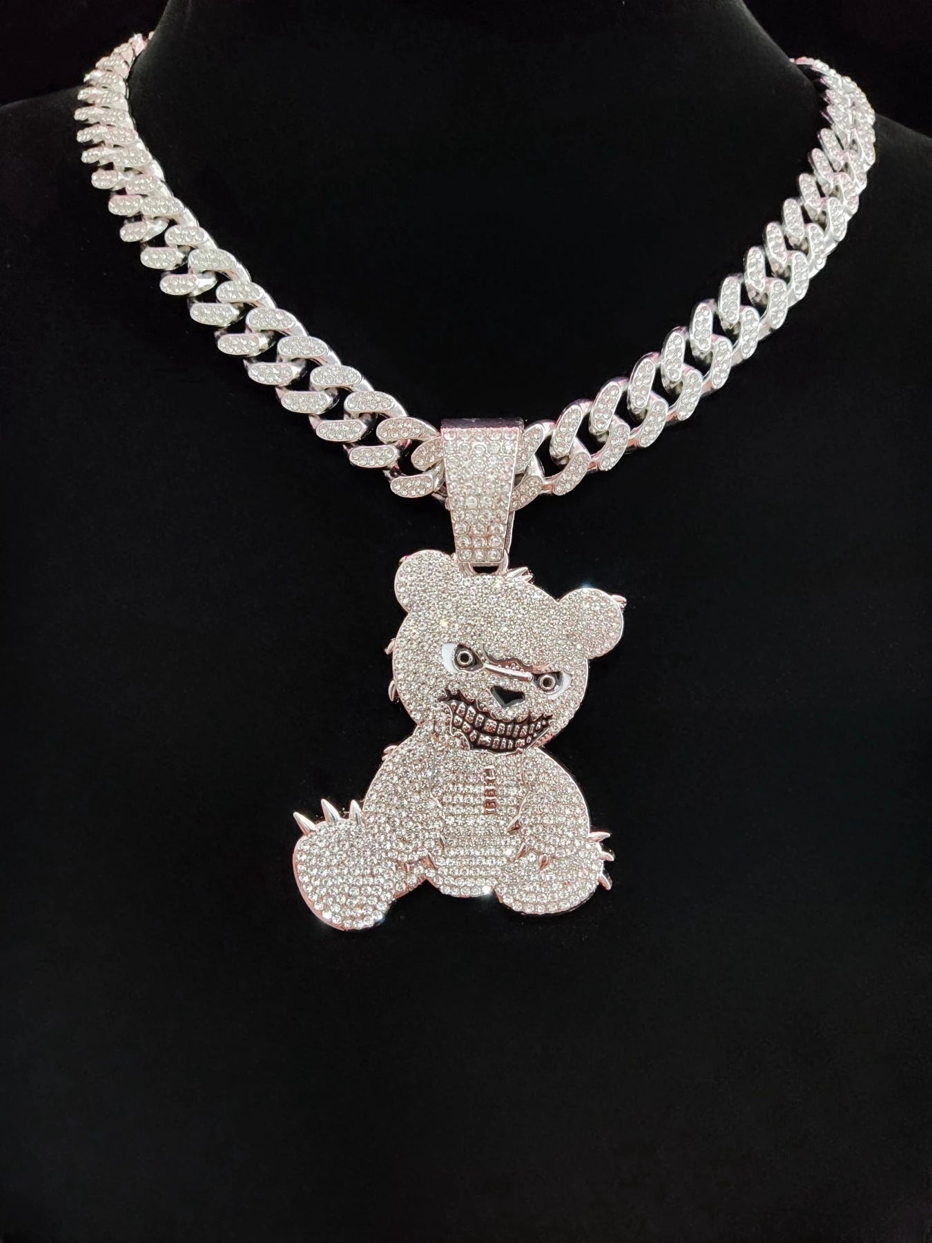 20” Iced Out Evil Bear Pendant W/ Chain