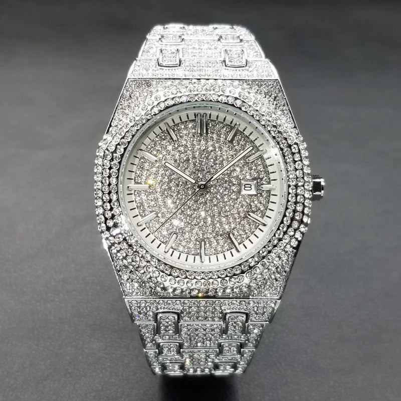 Miami Ice New Arab Number Luxury Diamond Bling Quartz Watch for Men