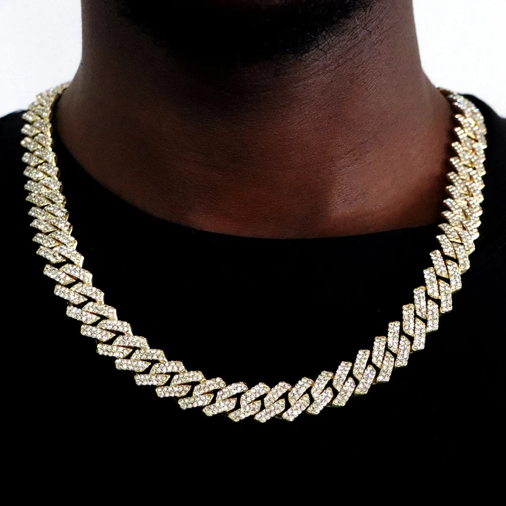 Trendy Pink Rhinestone Prong Cuban Link Chain