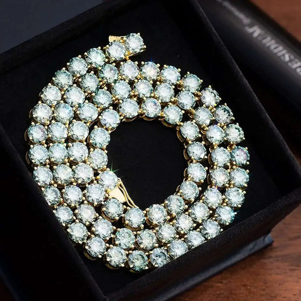 Miami Ice Blue Moissanite Tennis Chain - Gold Vermeil