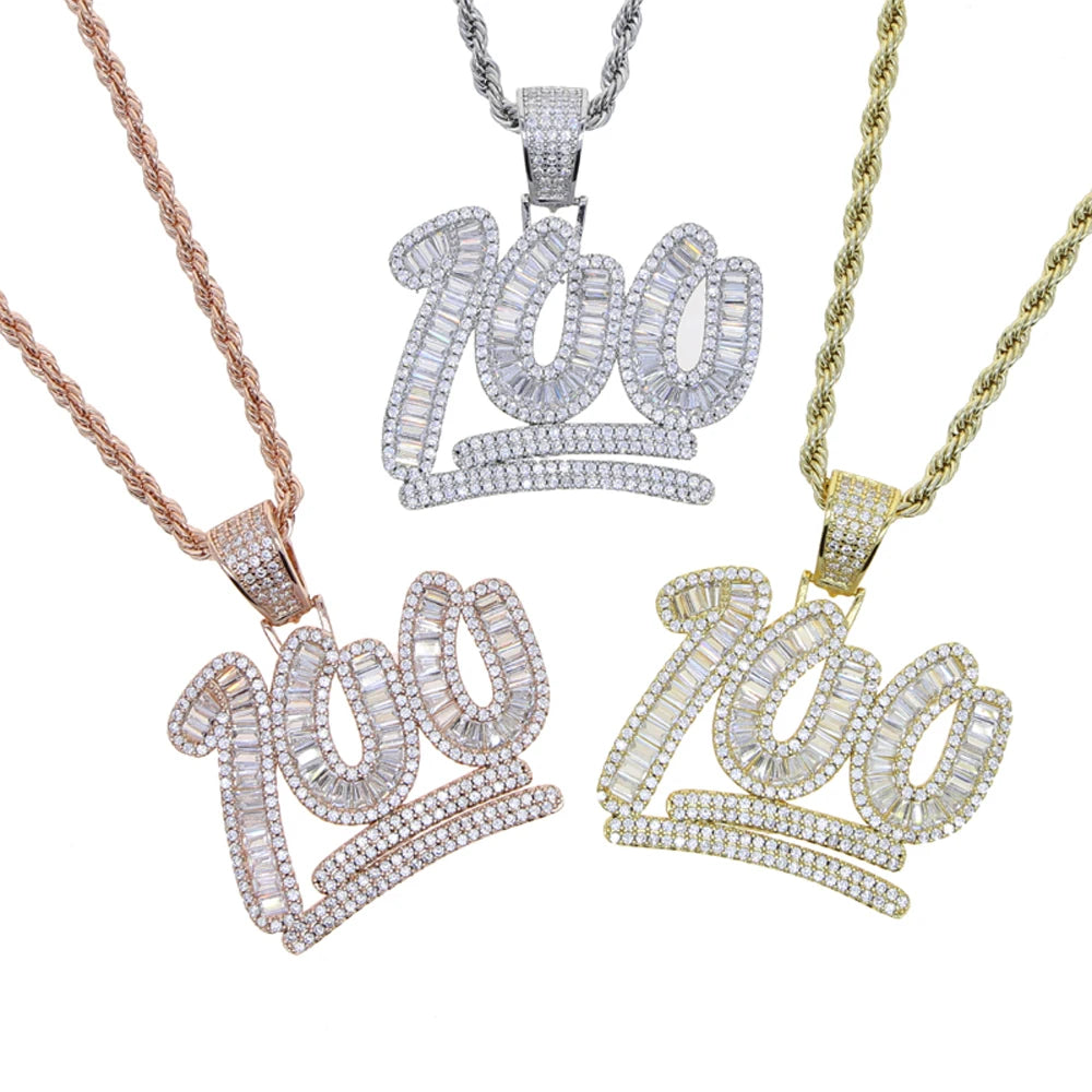 Iced Out Bling Score 100 Pendant Necklace