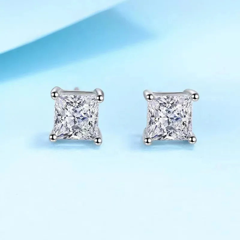 Miami Ice Vvs Square Stud Earrings 1.2 Ctw - White Gold Vermeil