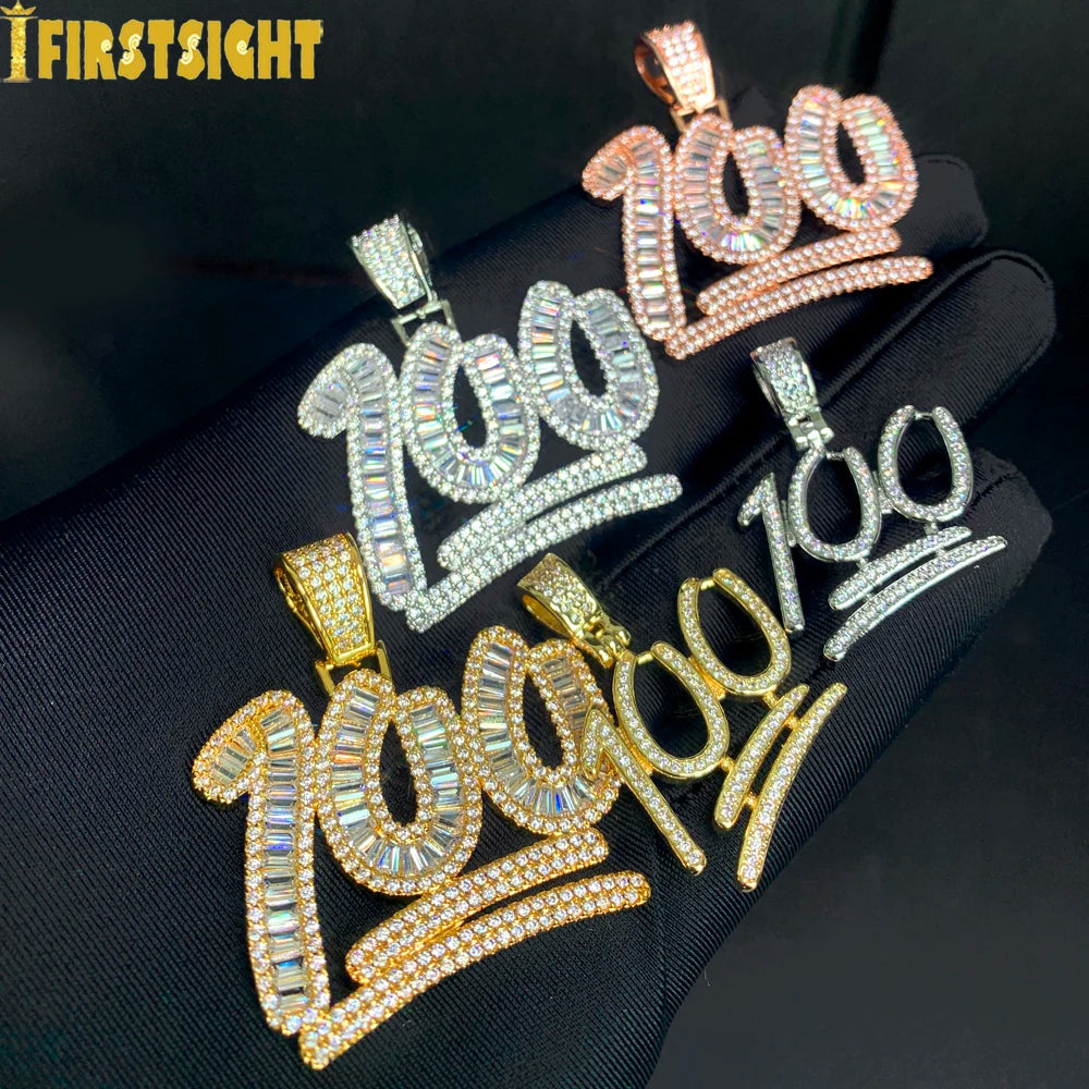 Iced Out Bling Score 100 Pendant Necklace