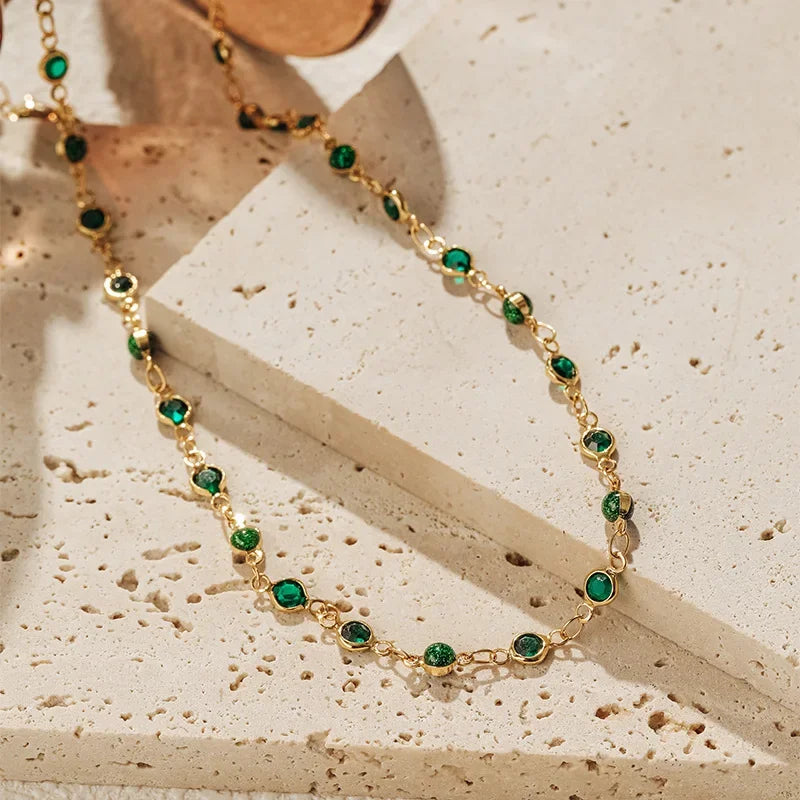 Miami Ice 9mm Green Centre Stone Link Chain - Gold